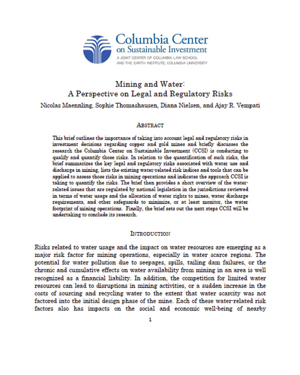 Mining and Water: A Perspective on Legal and Regulatory Risks
