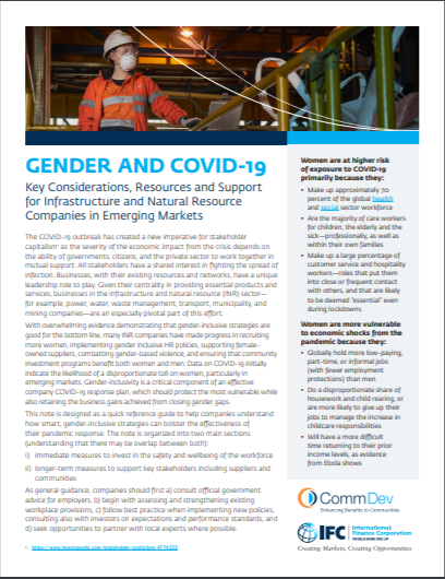 Gender and COVID-19: Key Considerations, Resources and Support for Infrastructure and Natural Resource Companies in Emerging Markets